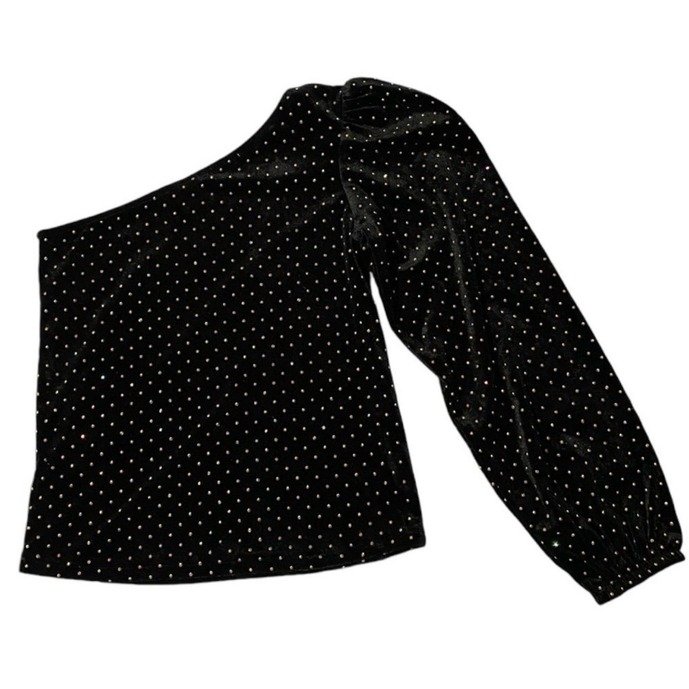 Zara Girls Velvet One Shoulder Puff Sleeve Sparkly Rhinestone Party Top Sz 11-12